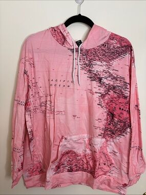 SHEIN Pink World Map Pullover Hoodie